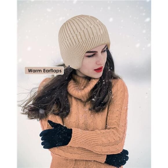 Womens Mens Beanie Hat Winter Hat with Earflaps, Fashionable Ski Skull Hat - Picture 2 of 7